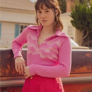 Big Bud Press Airbrush Long Sleeve Fisherman Polo Pink Size Small